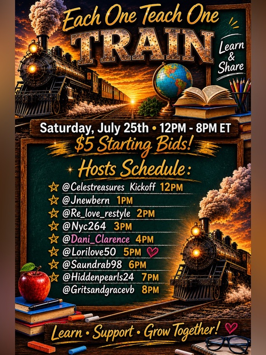 Tops - Each One Teach One Train ~ Saturday 5/16 $5 Starts Bids. 8 Hosts, Great Deals!!